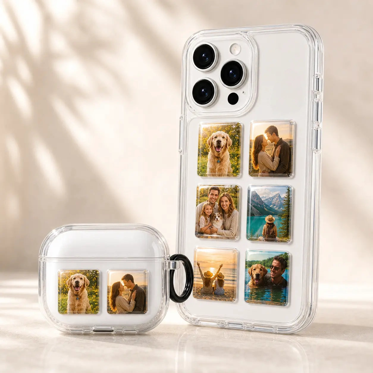 Custom photo phone case and earbuds case together