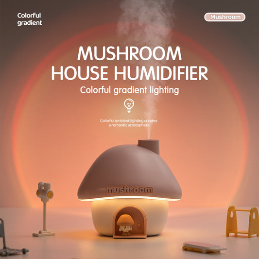 Mushroom House Humidifier with 7-Color Sunset Lamp