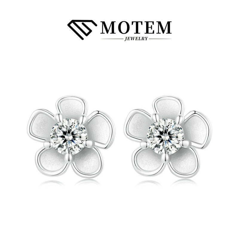 【E10 Flower】 925 Sterling Silver Moissanite Stud Earrings - MOTEMCO