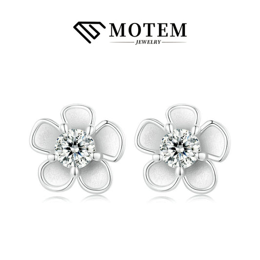 【E10 Flower】 925 Sterling Silver Moissanite Stud Earrings - MOTEMCO