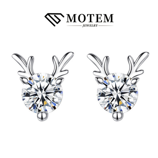 【E7 Elk】 925 Sterling Silver Moissanite Stud Earrings - MOTEMCO