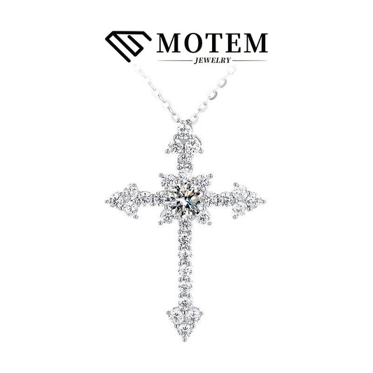 【N18 Innovation Cross】 925 Sterling Silver Moissanite Necklace - MOTEMCO