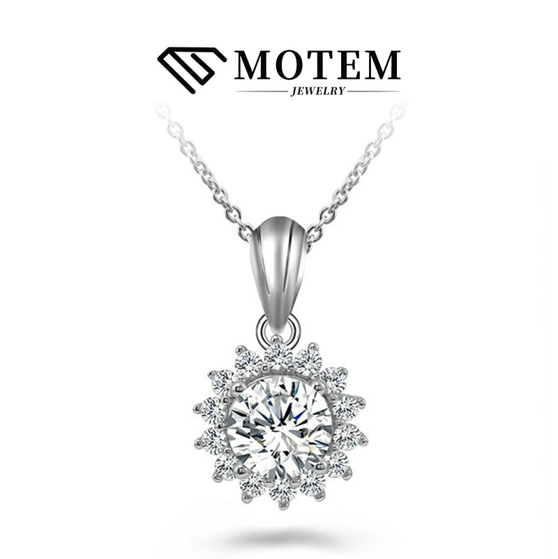 【N16 Sunflower】 925 Sterling Silver Moissanite Necklace - MOTEMCO