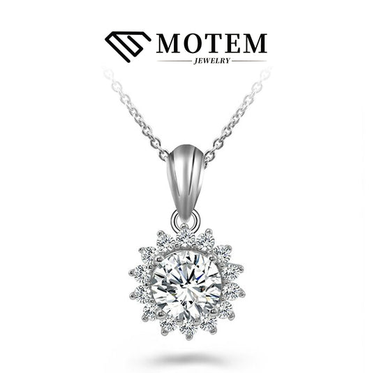 【N16 Sunflower】 925 Sterling Silver Moissanite Necklace - MOTEMCO