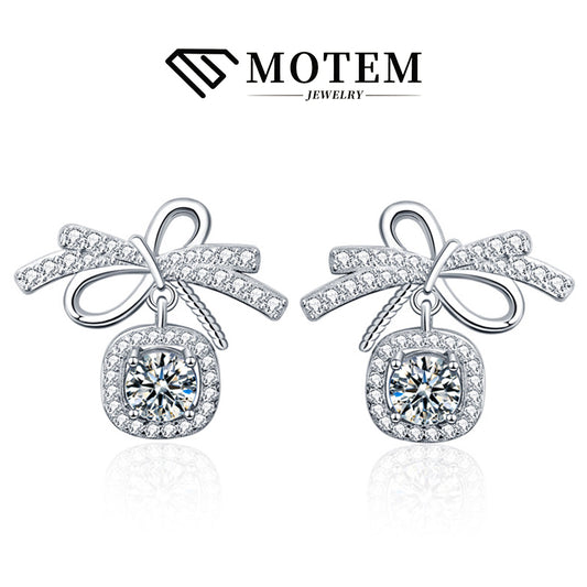 【E6 Bow-knot】 925 Sterling Silver Moissanite Stud Earrings - MOTEMCO