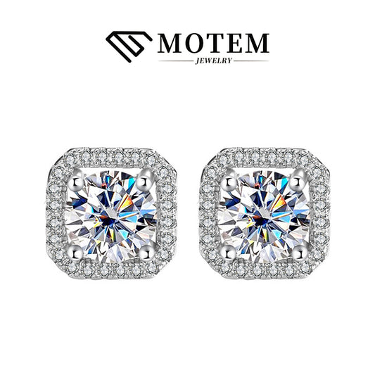 【E12】 925 Sterling Silver Moissanite Stud Earrings - MOTEMCO