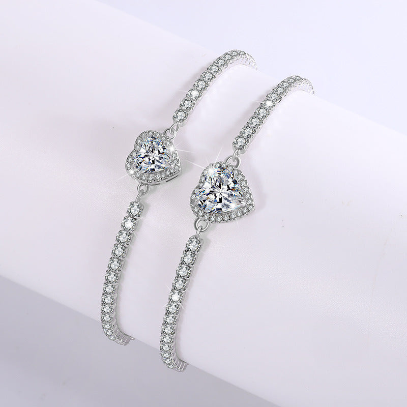 【B8 Loving Heart】 925 Sterling Silver Moissanite Bracelet - MOTEMCO