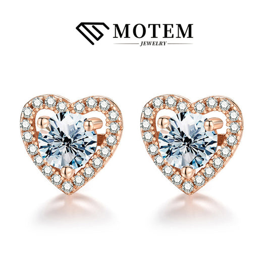 【E5 Heart-shaped】 925 Sterling Silver Moissanite Stud Earrings - MOTEMCO