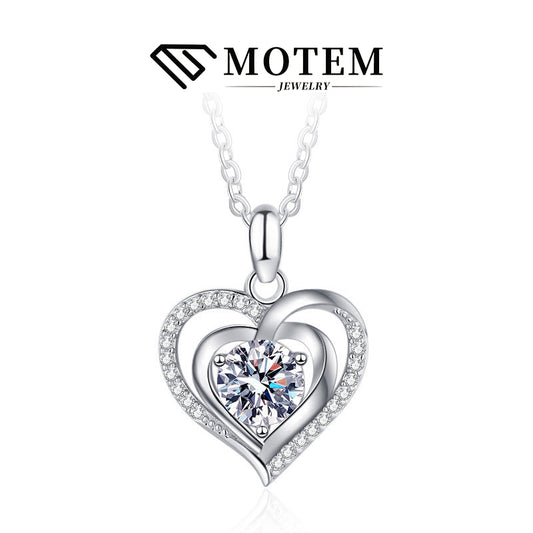 【N19 Heart Love】 925 Sterling Silver Moissanite Necklace - MOTEMCO