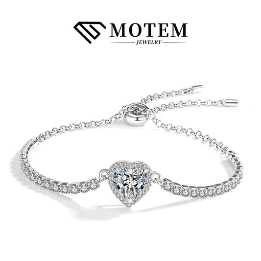 【B8 Loving Heart】 925 Sterling Silver Moissanite Bracelet - MOTEMCO